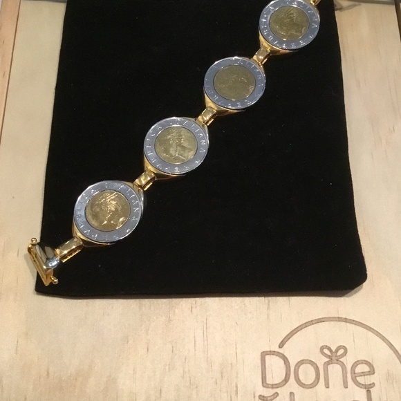 ✨ NWOT MILOR Bronzo Italia Polished 500 Lire Coin Station Bracelet, 6-3/4" - Picture 2 of 6